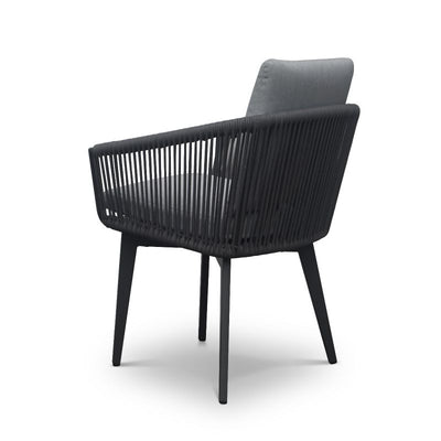 Charcoal Truro dining chair, a piece of outdoor furniture enhancing outdoor dining experience.