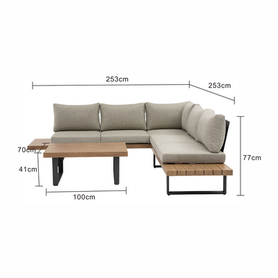 Vancouver 5 Seater Aluminium Outdoor Modular Lounge With Coffee Table 100 cm