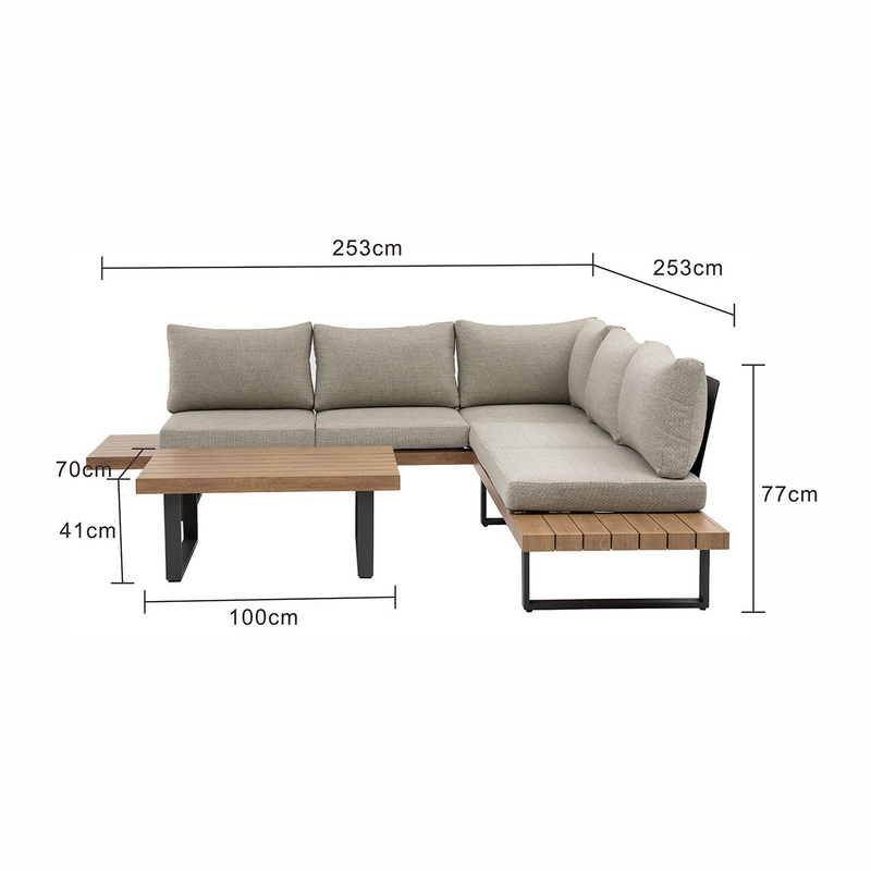 Vancouver 5 Seater Aluminium Outdoor Modular Lounge With Coffee Table 100 cm