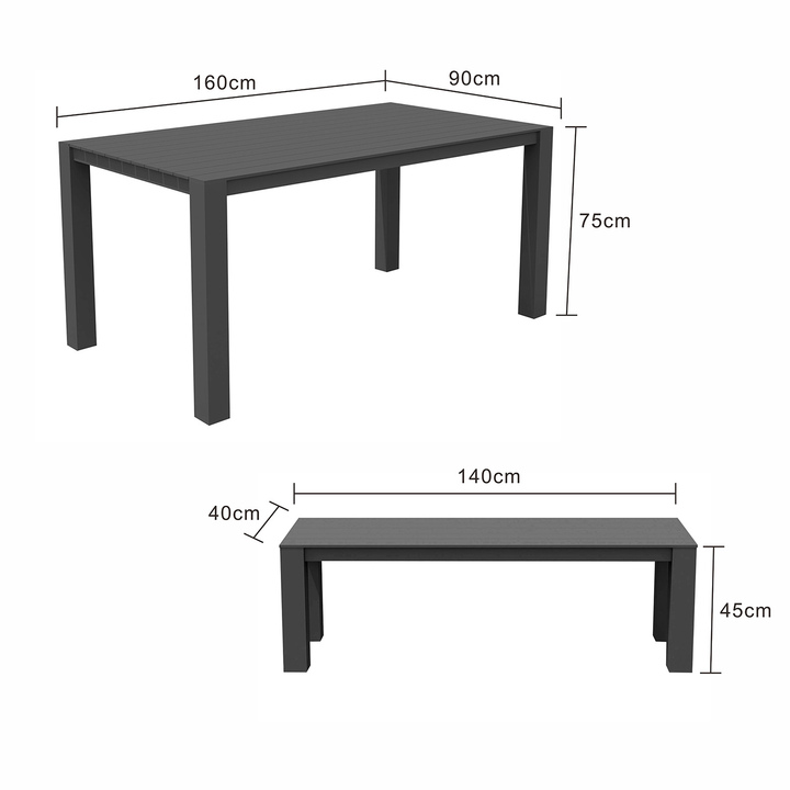 Vernon 160 cm Table Vernon 140 cm Bench Outdoor Dining Setting