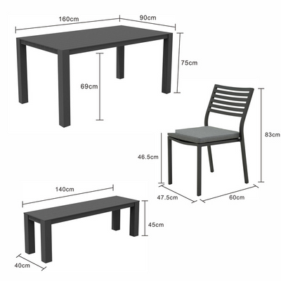Vernon 160 cm Table Vernon 140 cm Bench and Coda Chair Outdoor Dining Setting