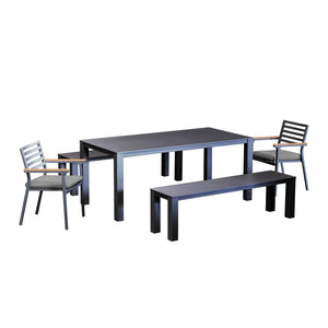 Vernon 160 cm Table Vernon 140 cm Bench and Lotus Chair Outdoor Dining Setting