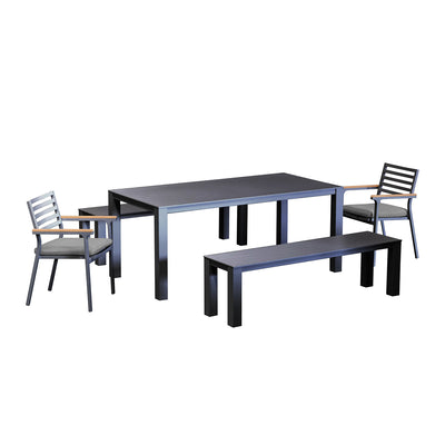Vernon 160 cm Table Vernon 140 cm Bench and Lotus Chair Outdoor Dining Setting