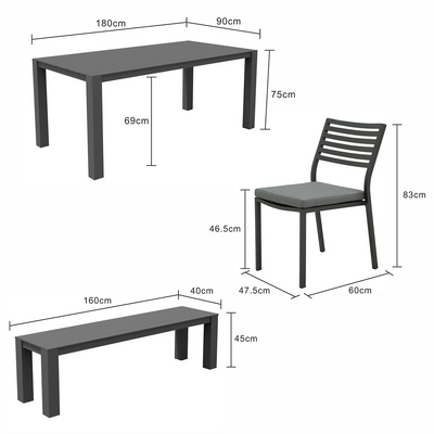Vernon 180 cm Table Vernon 160 cm Bench and Coda Chair Outdoor Dining Setting