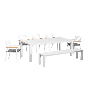 Vernon 180 cm Table Vernon 160 cm Bench and Lotus Chair Outdoor Dining Setting