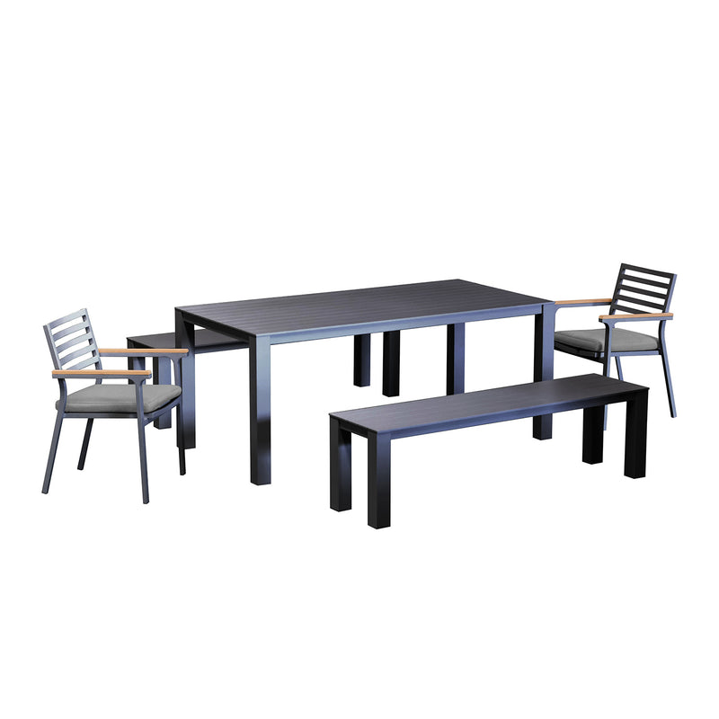 Vernon 180 cm Table Vernon 160 cm Bench and Lotus Chair Outdoor Dining Setting