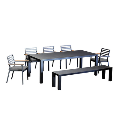 Vernon 220 cm Table Vernon 200 cm Bench and Lotus Chair Outdoor Dining Setting