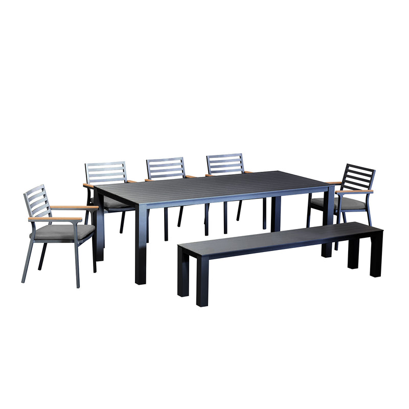Vernon 220 cm Table Vernon 200 cm Bench and Lotus Chair Outdoor Dining Setting