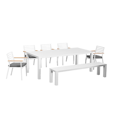 Vernon 220 cm Table Vernon 200 cm Bench and Lotus Chair Outdoor Dining Setting