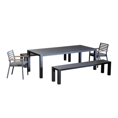 Vernon 220 cm Table Vernon 200 cm Bench and Lotus Chair Outdoor Dining Setting