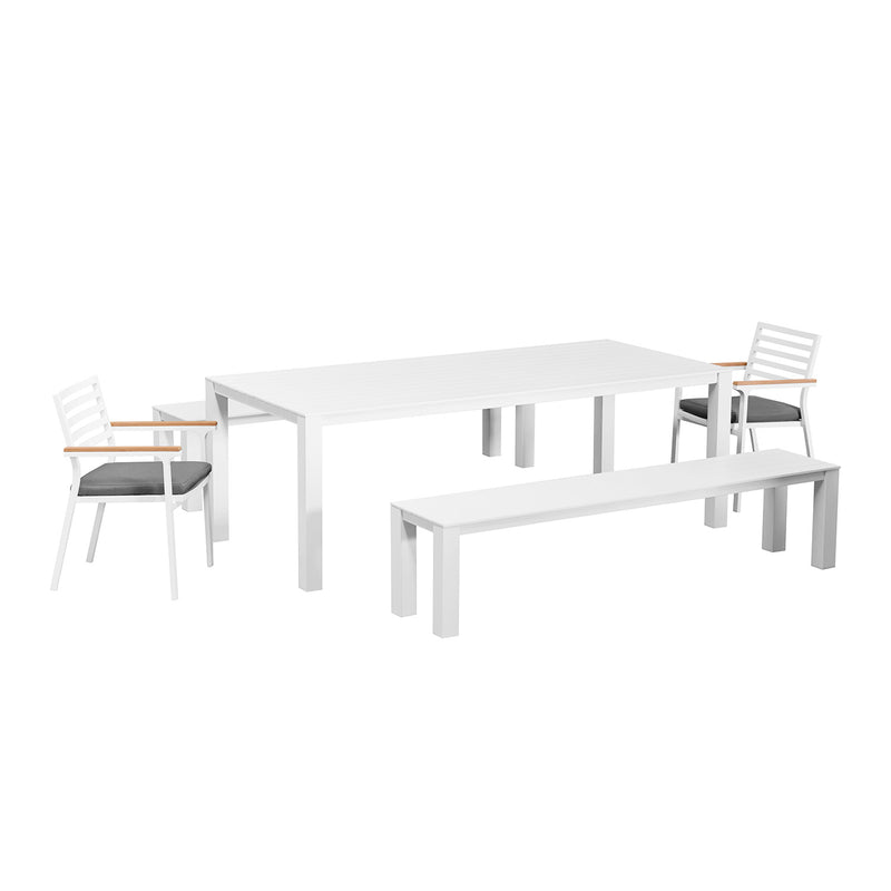 Vernon 220 cm Table Vernon 200 cm Bench and Lotus Chair Outdoor Dining Setting
