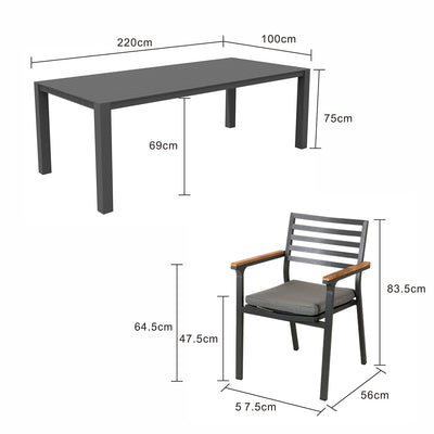Vernon 220 cm Table Lotus Chair Outdoor Dining Setting