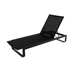 Black aluminium & textilene 'Verona' sun lounger displayed on a plain white background, viewed from a front angle.
