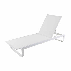 White aluminium & textilene 'Verona' sun lounger displayed on a plain white background, viewed from a front angle.