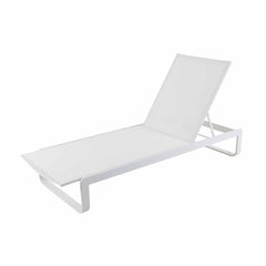 White aluminium & textilene 'Verona' sun lounger displayed on a plain white background, viewed from a front angle.