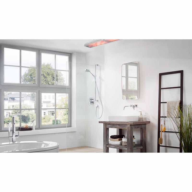 Heatscope Outdoor Vision 3200W heater providing warmth in a bathroom, contributing to the comfort of the outdoor living-inspired space.