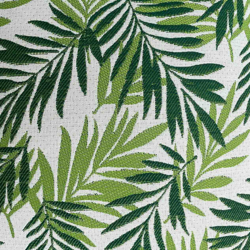 Close-up on the floral green & white Amazon-inspired design of an outdoor scatter cushion, perfect for outdoor furniture setups.