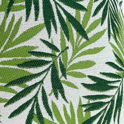 Close-up on the floral green & white Amazon-inspired design of an outdoor scatter cushion, perfect for outdoor furniture setups.