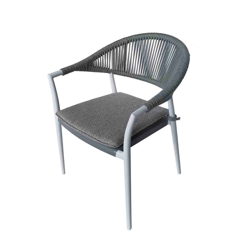 One of our grey Windsor rope & aluminium patio chairs, perfect for alfresco furniture setups, displayed on a plain white background, viewed from a front angle.