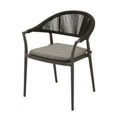 Outdoor furniture: The Windsor Dining Chair, a rope chair with charcoal frame and fabric, perfect for outdoor dining.