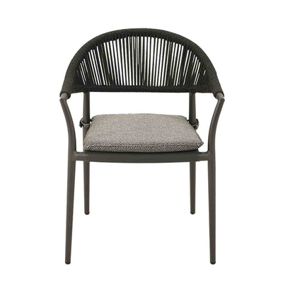 Outdoor furniture: The Windsor Dining Chair, a rope chair with charcoal frame and fabric, perfect for outdoor dining.