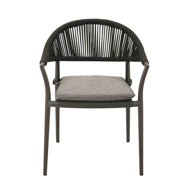 Outdoor furniture: The Windsor Dining Chair, a rope chair with charcoal frame and fabric, perfect for outdoor dining.