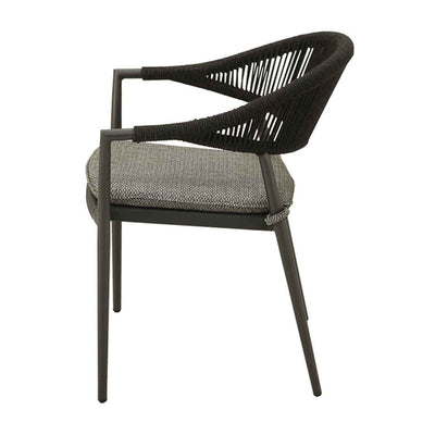 Outdoor furniture: The Windsor Dining Chair, a rope chair with charcoal frame and fabric, perfect for outdoor dining.
