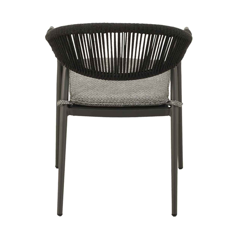 Outdoor furniture: The Windsor Dining Chair, a rope chair with charcoal frame and fabric, perfect for outdoor dining.