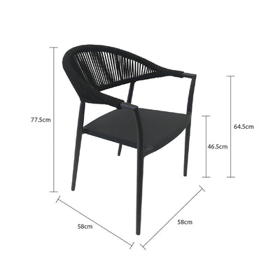 One of our black Windsor rope & aluminium patio chairs, perfect for alfresco furniture setups, displayed on a plain white background, viewed from a front angle.