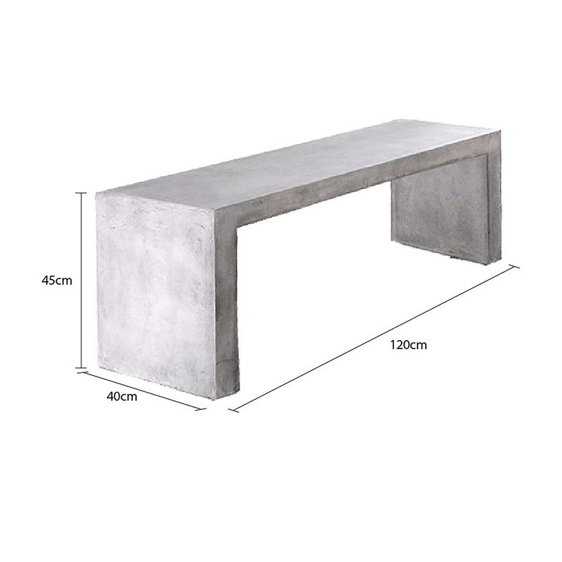 A minimalist, sturdy concrete bench, perfect for outdoor concrete seating, displayed on a plain white background, viewed from a front angle. The bench&