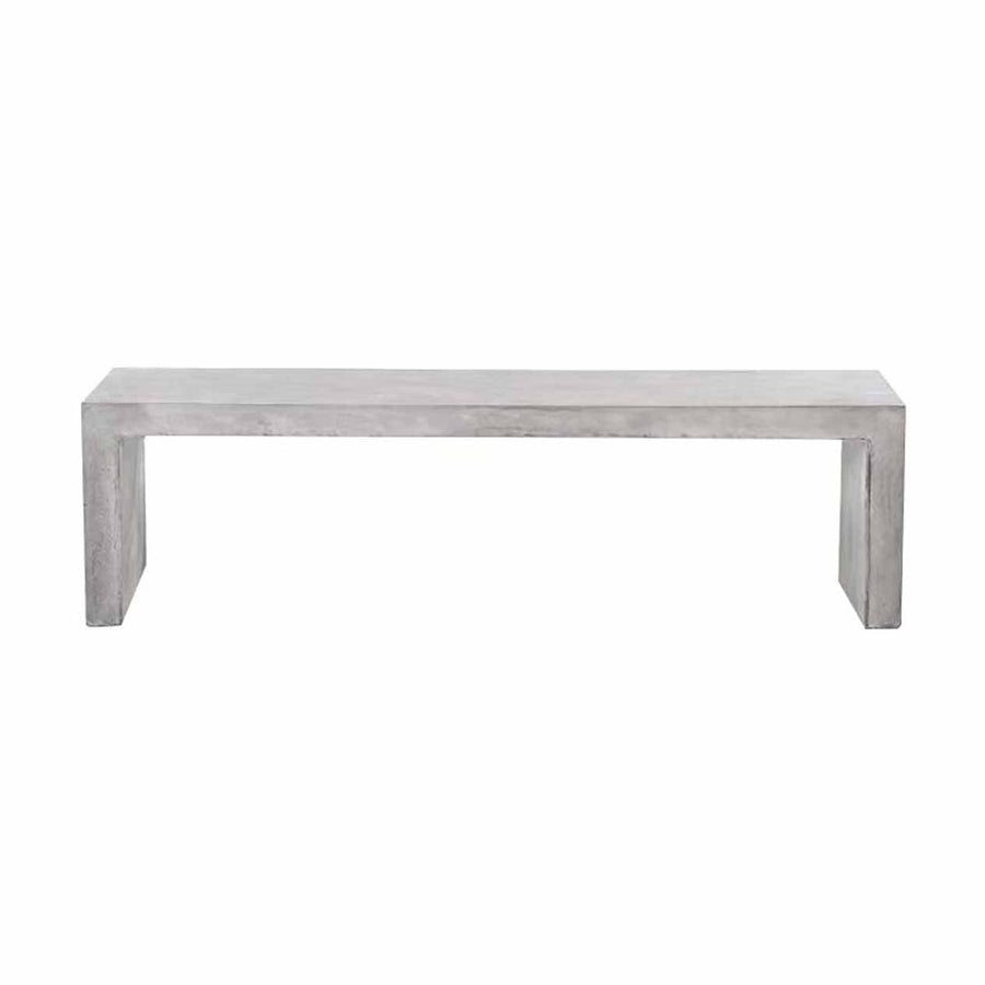 A minimalist, 200cm, sturdy concrete bench, perfect for outdoor concrete seating, displayed on a plain white background, viewed from the front.