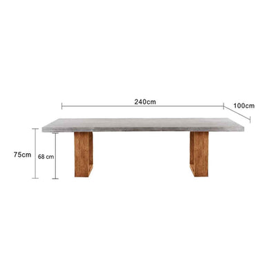 Zen concrete table with customizable Teak or metal legs, perfect for outdoor furniture settings.