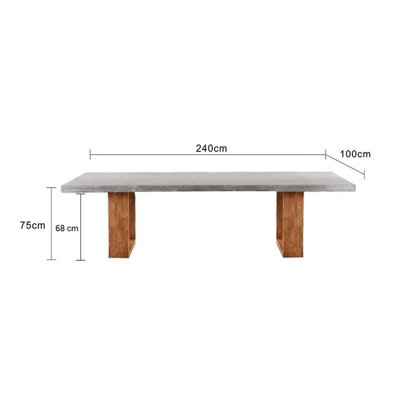 Zen concrete table with customizable Teak or metal legs, perfect for outdoor furniture settings.