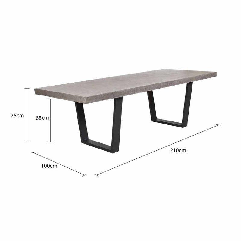 Zen square concrete table from our outdoor furniture collection, with customizable teak or metal legs.