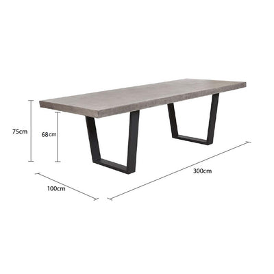 Zen Outdoor Concrete Dining Table With Aluminium Trapezoid Shade Leg 300 cm
