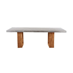Zen concrete table with customizable Teak or metal legs, perfect for outdoor furniture settings.