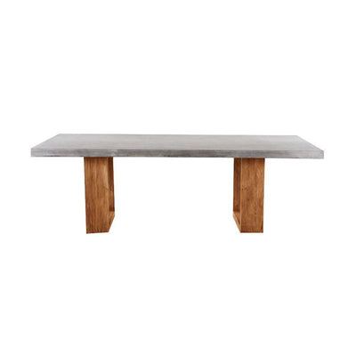 Zen concrete table with customizable Teak or metal legs, perfect for outdoor furniture settings.