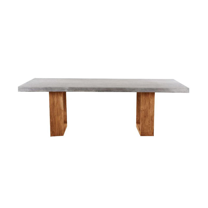 Zen concrete table with customizable Teak or metal legs, perfect for outdoor furniture settings.