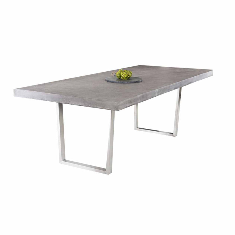 Zen square concrete table from our outdoor furniture collection, with customizable teak or metal legs.