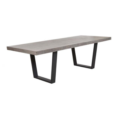 Zen square concrete table from our outdoor furniture collection, with customizable teak or metal legs.