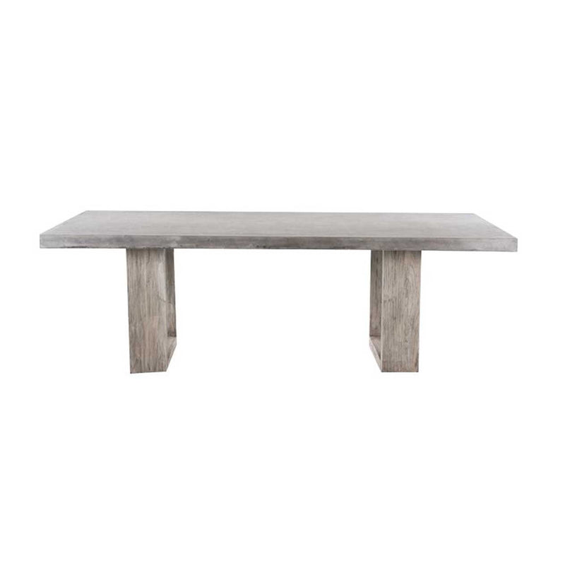 Zen concrete table with customizable Teak or metal legs, perfect for outdoor furniture settings.