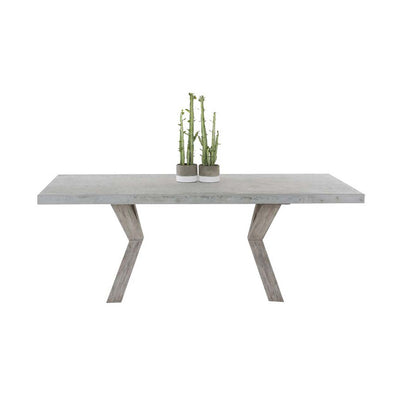 Zen square concrete table from our outdoor furniture collection, with customizable teak or metal legs.