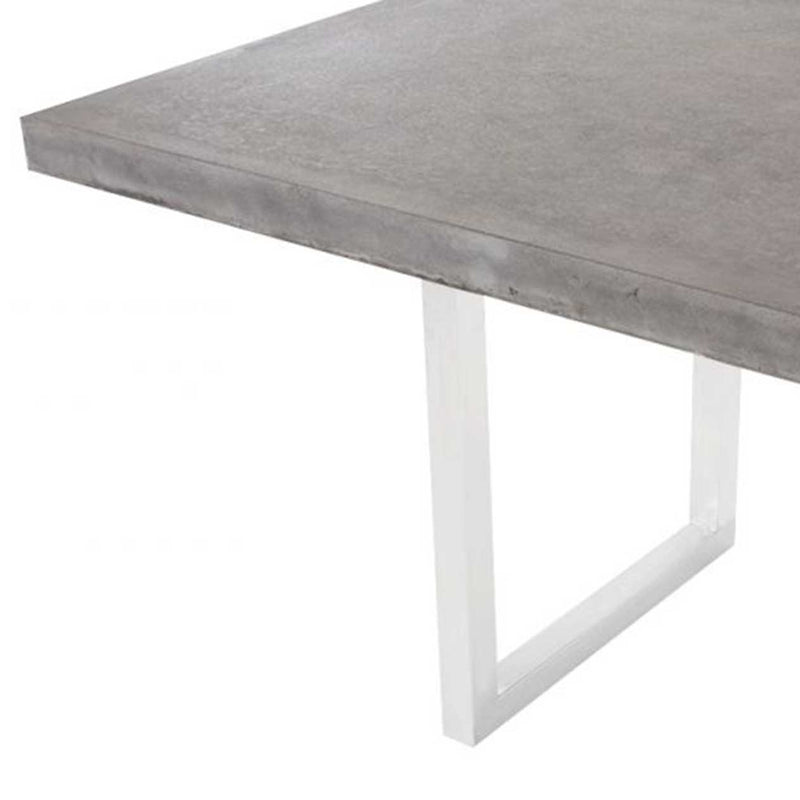 Zen square concrete table from our outdoor furniture collection, with customizable teak or metal legs.