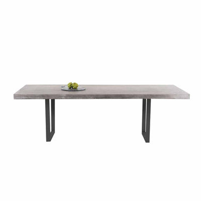 Zen square concrete table from our outdoor furniture collection, with customizable teak or metal legs.