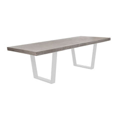 Zen square concrete table from our outdoor furniture collection, with customizable teak or metal legs.