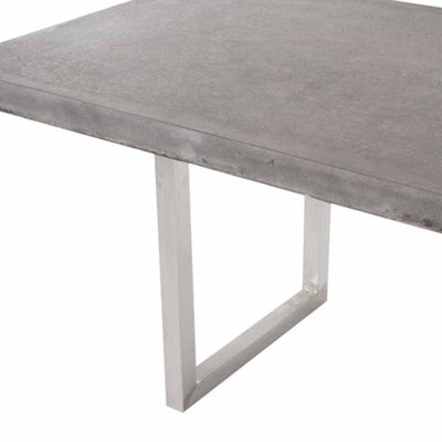 Zen square concrete table from our outdoor furniture collection, with customizable teak or metal legs.