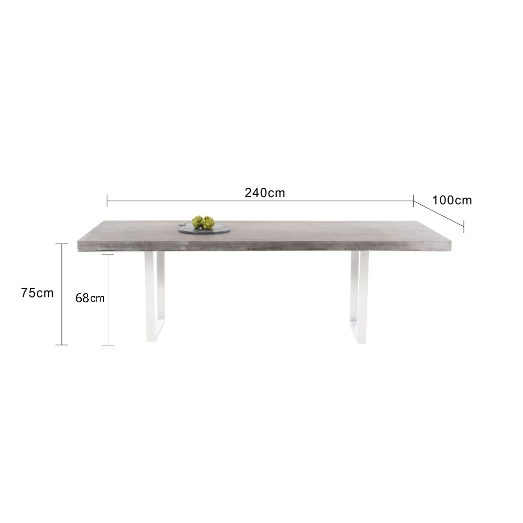Zen Outdoor Concrete Dining Table With Stainless Steel U Shape Leg 240