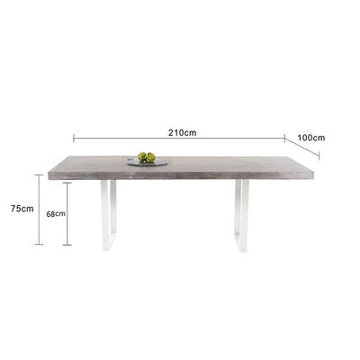 Zen Outdoor Concrete Dining Table With Stainless Steel U Shape Leg 210 cm