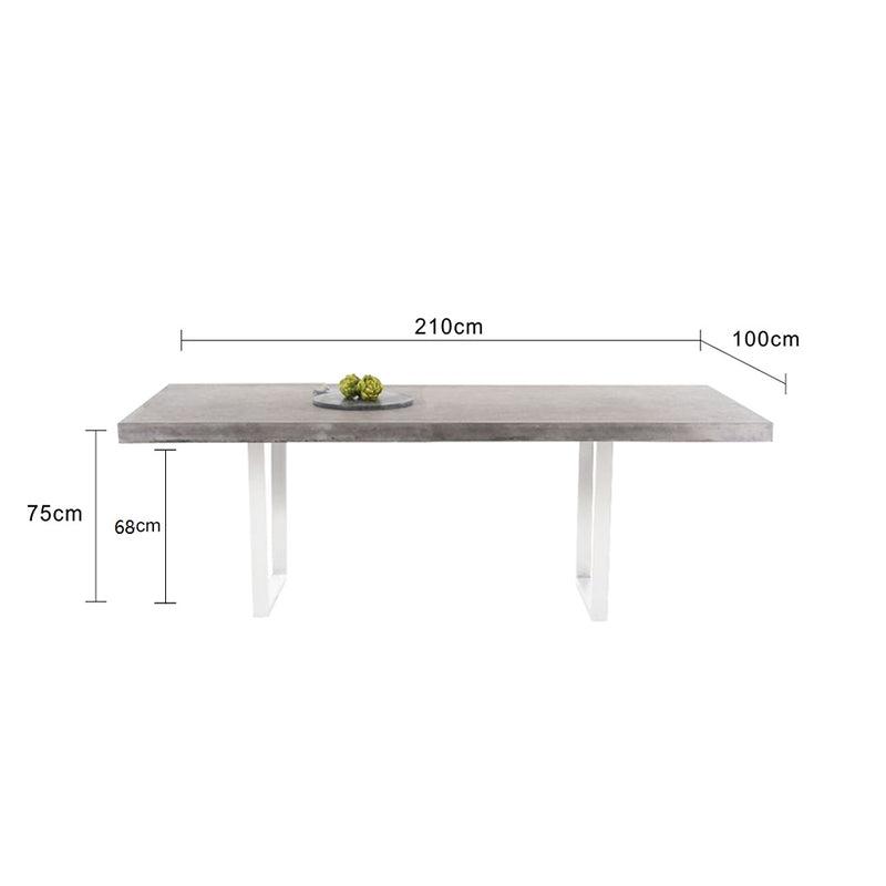 Zen square concrete table from our outdoor furniture collection, with customizable teak or metal legs.