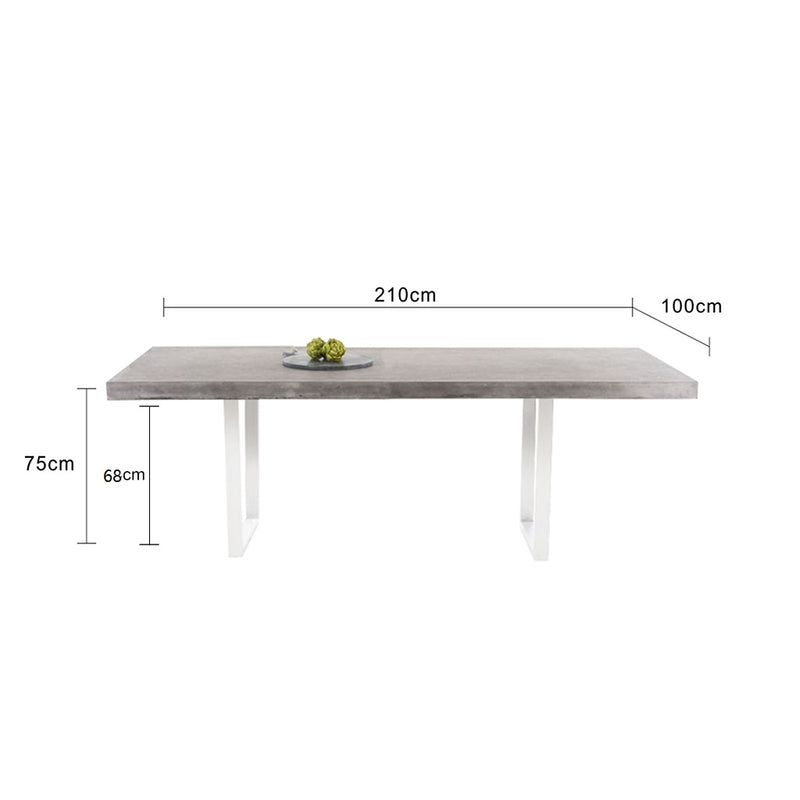Zen Outdoor Concrete Dining Table With Stainless Steel U Shape Leg 210 cm